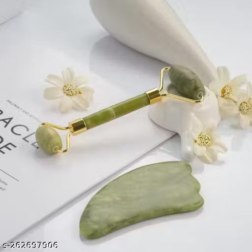 Jade Stone Face Roller & Gua Sha – Natural Glow & Sculpting Tool